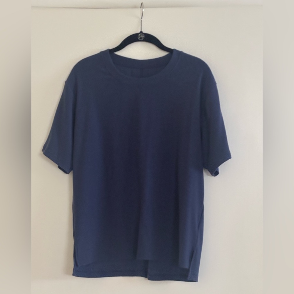Woolx Delia short  sleeve relaxed fit ribbed top size medium in ink blue
